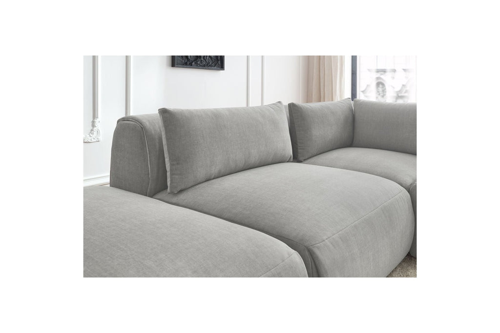 Jeanne - Fixed Modular Corner Sofa - Velvet Fabric with 2 Armless Chairs, 1 Corner Unit and 2 Pouffes