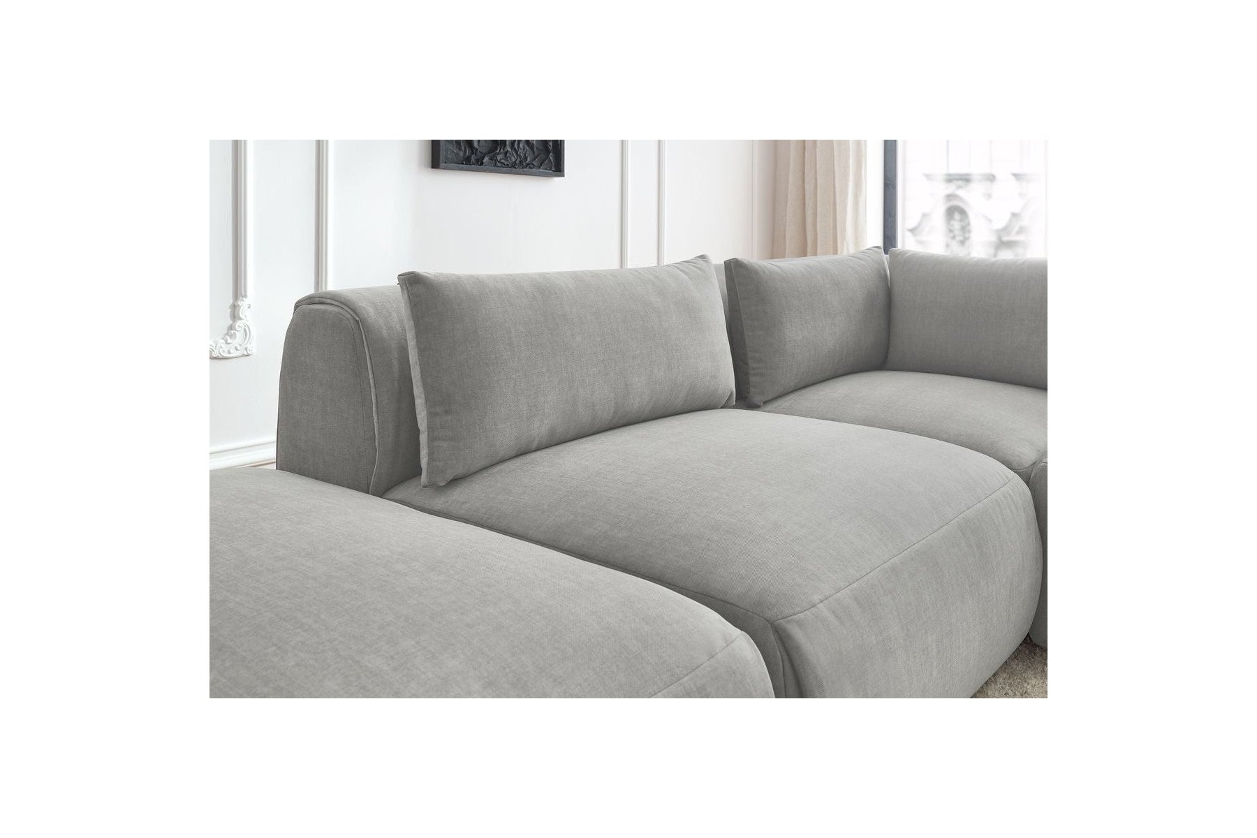 Jeanne - Fixed Modular Corner Sofa - Velvet Fabric with 2 Armless Chairs, 1 Corner Unit and 2 Pouffes