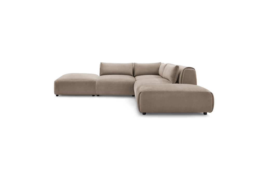 Jeanne - Fixed Modular Corner Sofa - Velvet Fabric with 2 Armless Chairs, 1 Corner Unit and 2 Pouffes