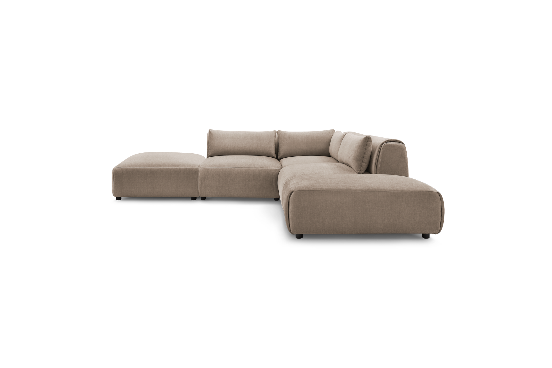 Jeanne - Fixed Modular Corner Sofa - Velvet Fabric with 2 Armless Chairs, 1 Corner Unit and 2 Pouffes