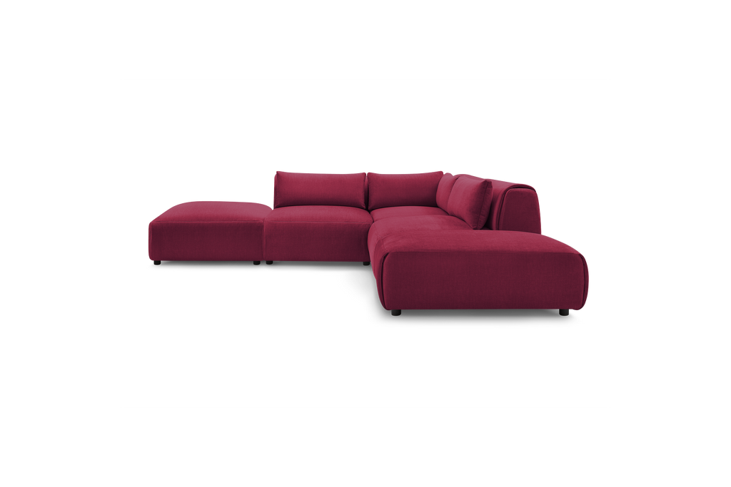 Jeanne - Fixed Modular Corner Sofa - Velvet Fabric with 2 Armless Chairs, 1 Corner Unit and 2 Pouffes