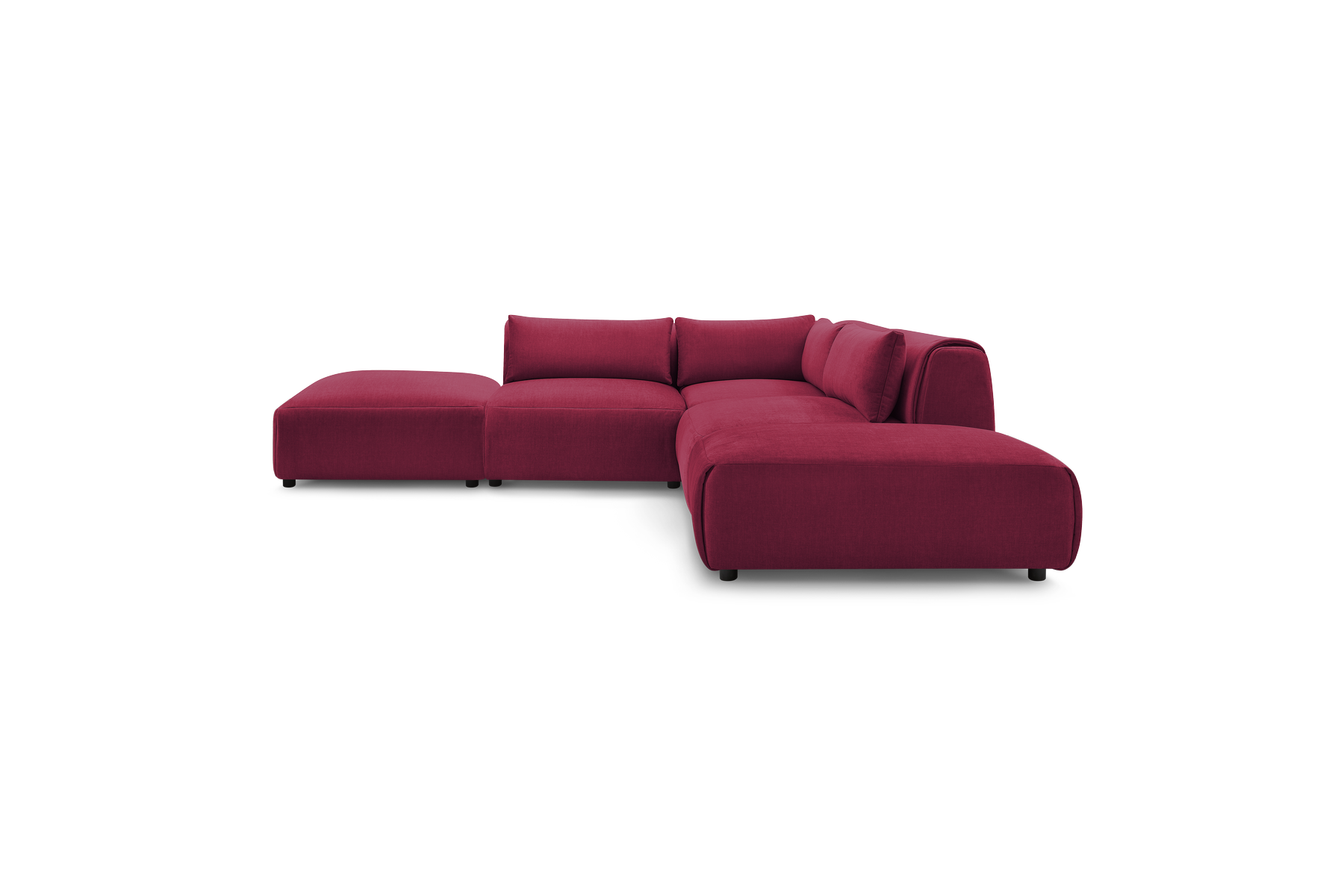 Jeanne - Fixed Modular Corner Sofa - Velvet Fabric with 2 Armless Chairs, 1 Corner Unit and 2 Pouffes