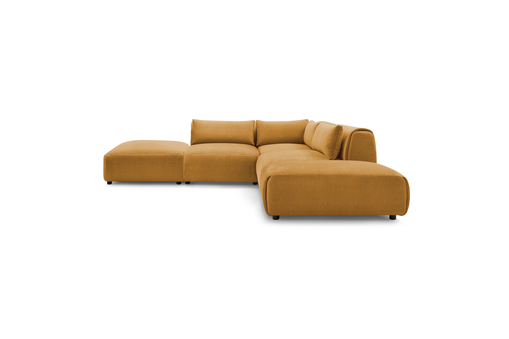 Jeanne - Fixed Modular Corner Sofa - Velvet Fabric with 2 Armless Chairs, 1 Corner Unit and 2 Pouffes