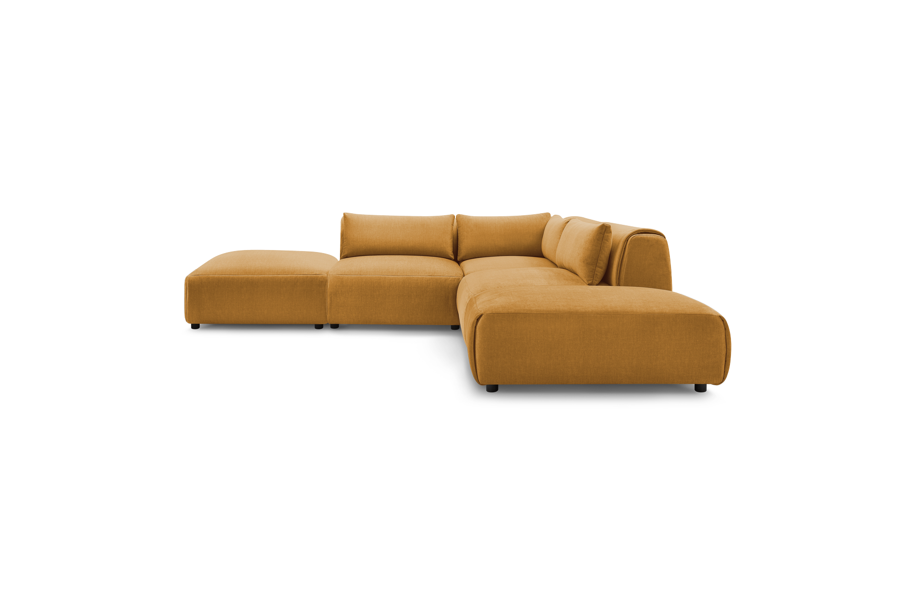 Jeanne - Fixed Modular Corner Sofa - Velvet Fabric with 2 Armless Chairs, 1 Corner Unit and 2 Pouffes