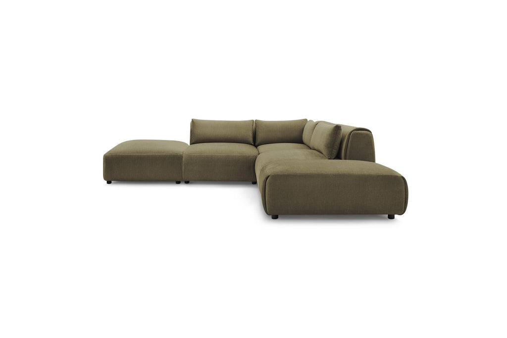 Jeanne - Fixed Modular Corner Sofa - Velvet Fabric with 2 Armless Chairs, 1 Corner Unit and 2 Pouffes
