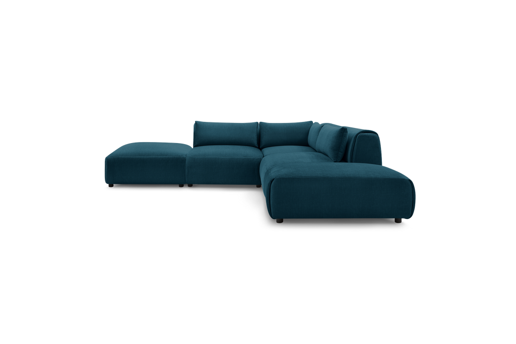 Jeanne - Fixed Modular Corner Sofa - Velvet Fabric with 2 Armless Chairs, 1 Corner Unit and 2 Pouffes