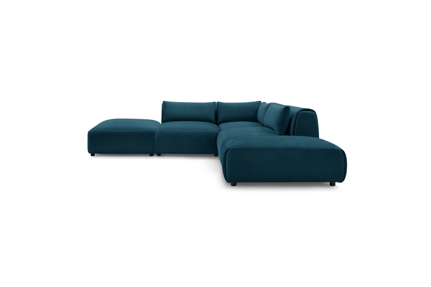 Jeanne - Fixed Modular Corner Sofa - Velvet Fabric with 2 Armless Chairs, 1 Corner Unit and 2 Pouffes