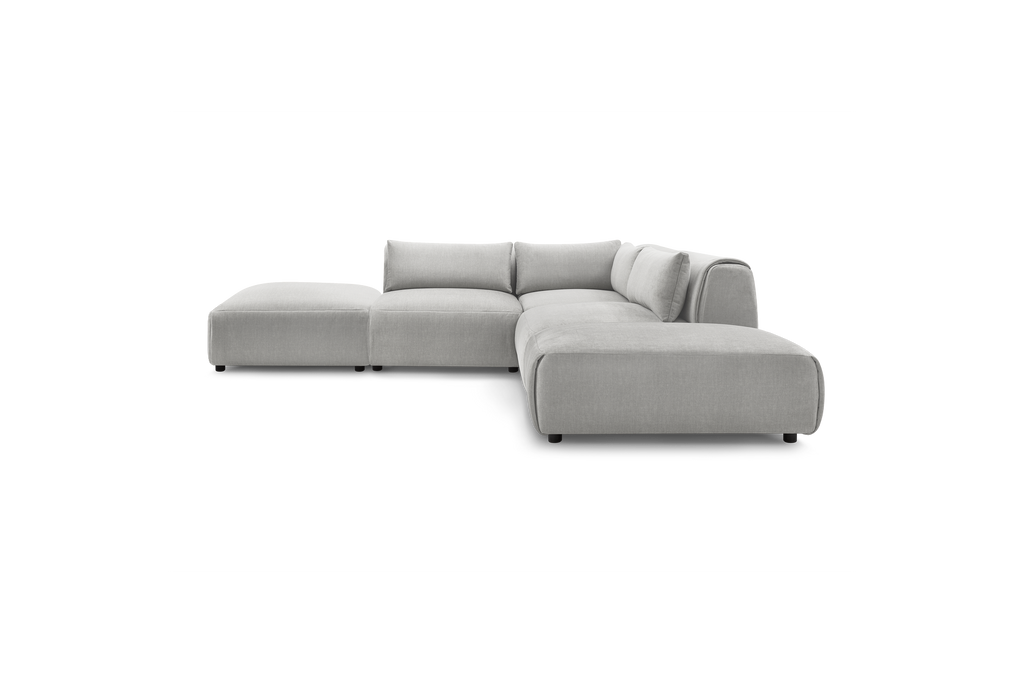 Jeanne - Fixed Modular Corner Sofa - Velvet Fabric with 2 Armless Chairs, 1 Corner Unit and 2 Pouffes