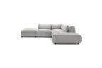 Jeanne - Fixed Modular Corner Sofa - Velvet Fabric with 2 Armless Chairs, 1 Corner Unit and 2 Pouffes