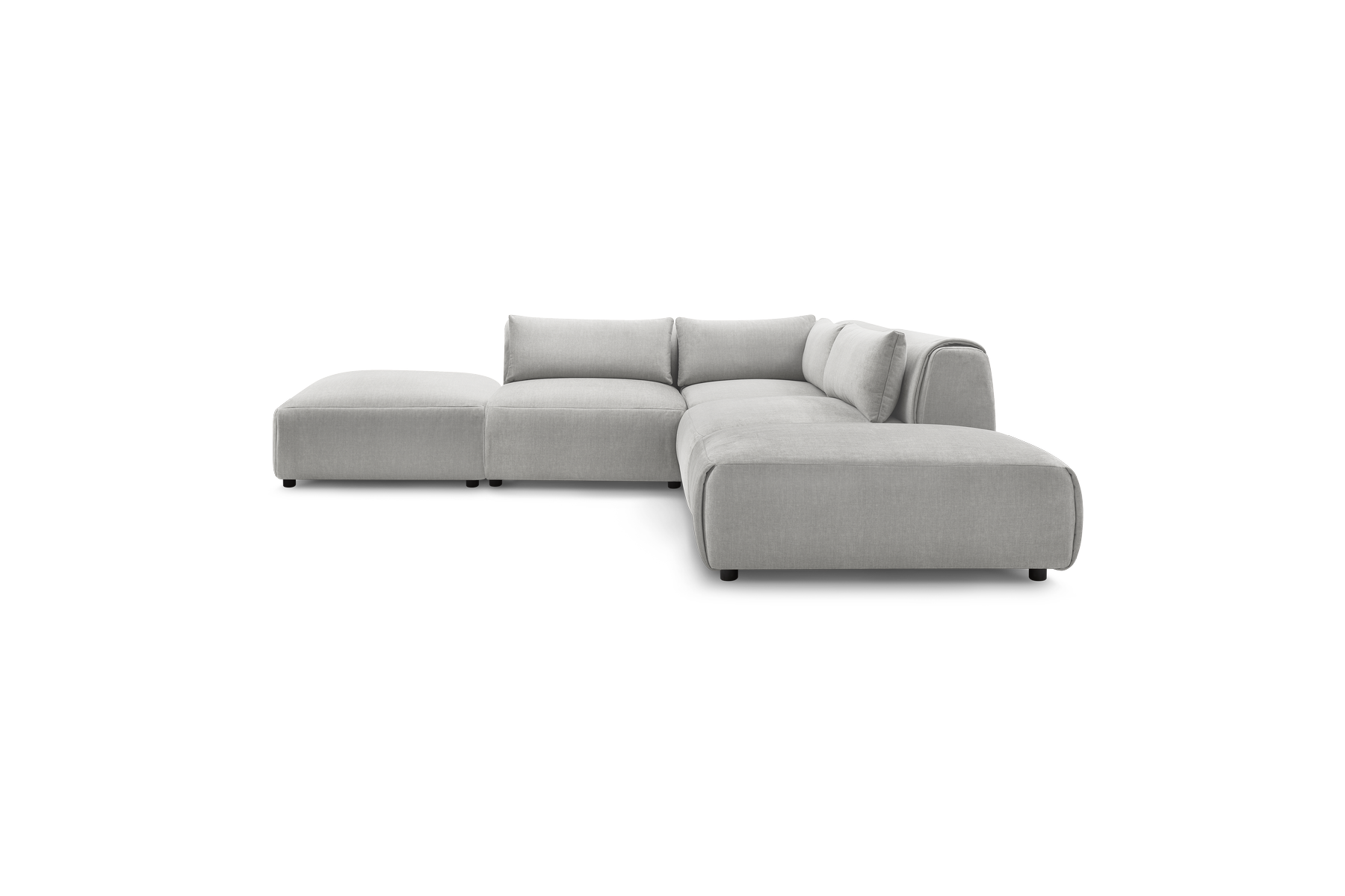 Jeanne - Fixed Modular Corner Sofa - Velvet Fabric with 2 Armless Chairs, 1 Corner Unit and 2 Pouffes