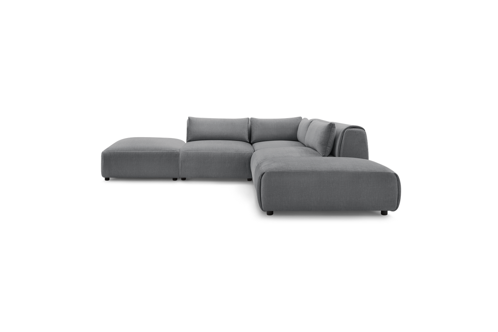 Jeanne - Fixed Modular Corner Sofa - Velvet Fabric with 2 Armless Chairs, 1 Corner Unit and 2 Pouffes