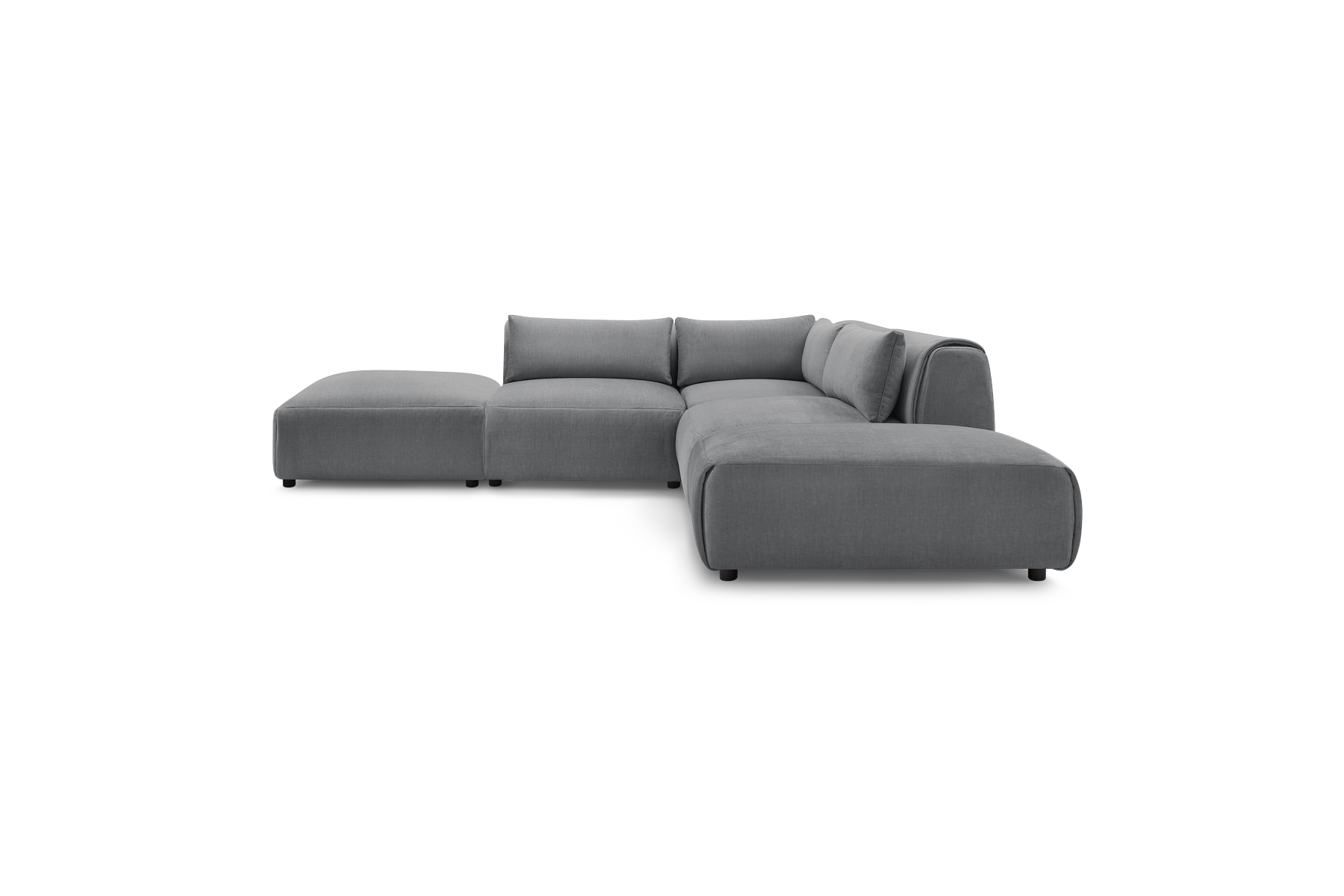 Jeanne - Fixed Modular Corner Sofa - Velvet Fabric with 2 Armless Chairs, 1 Corner Unit and 2 Pouffes