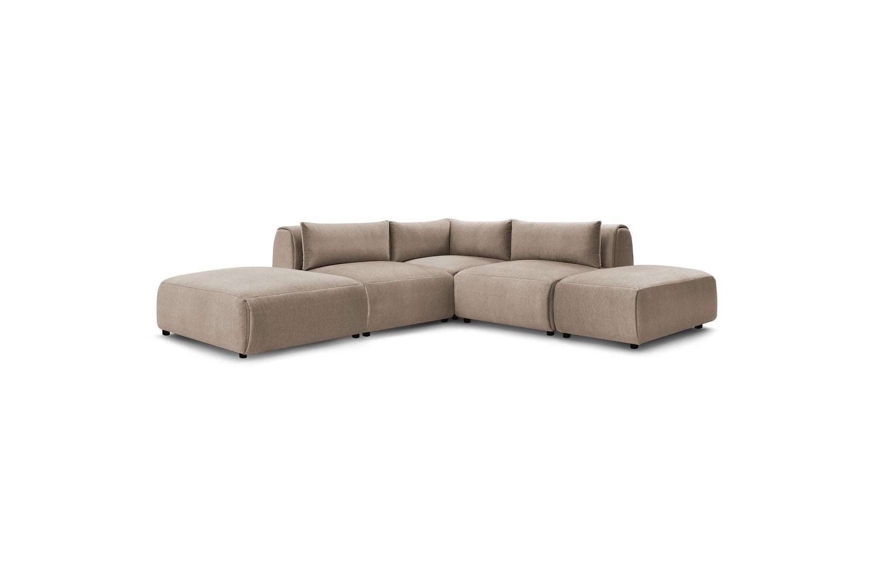 Jeanne - Fixed Modular Corner Sofa - Velvet Fabric with 2 Armless Chairs, 1 Corner Unit and 2 Pouffes