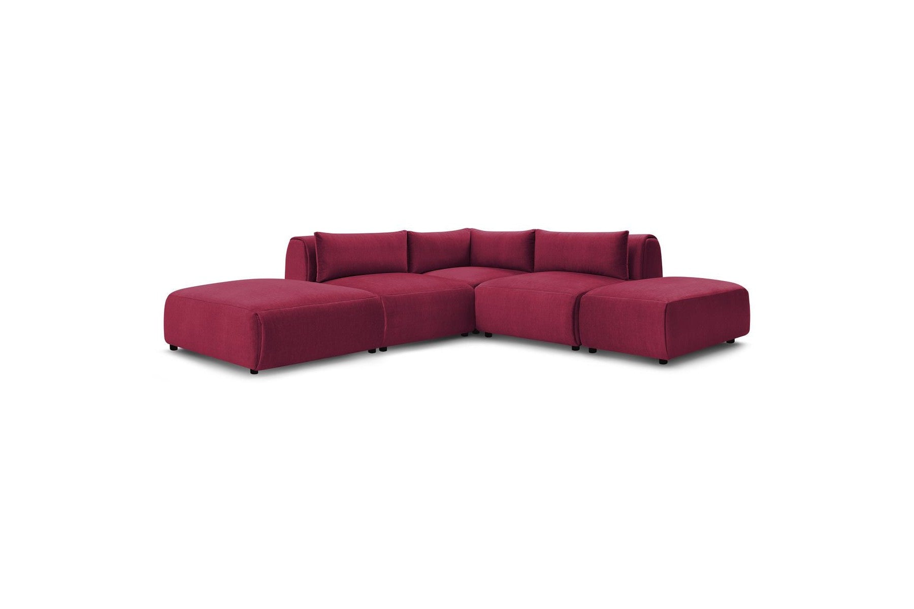 Jeanne - Fixed Modular Corner Sofa - Velvet Fabric with 2 Armless Chairs, 1 Corner Unit and 2 Pouffes