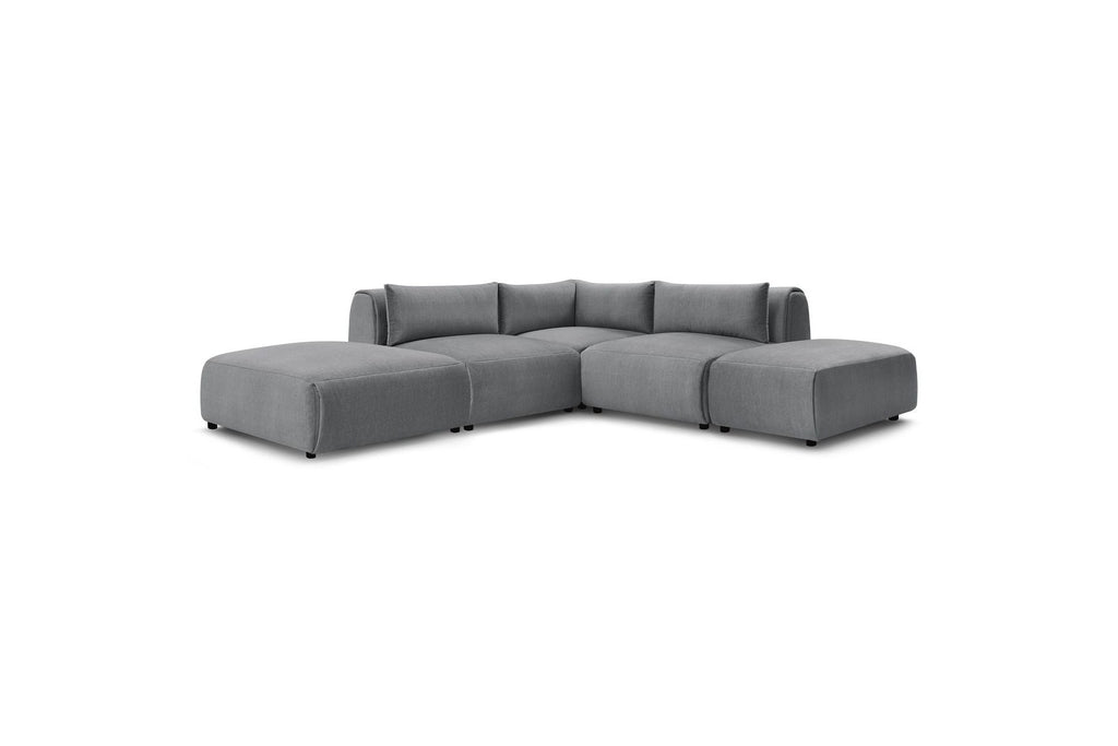 Jeanne - Fixed Modular Corner Sofa - Velvet Fabric with 2 Armless Chairs, 1 Corner Unit and 2 Pouffes