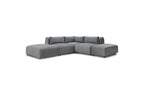 Jeanne - Fixed Modular Corner Sofa - Velvet Fabric with 2 Armless Chairs, 1 Corner Unit and 2 Pouffes