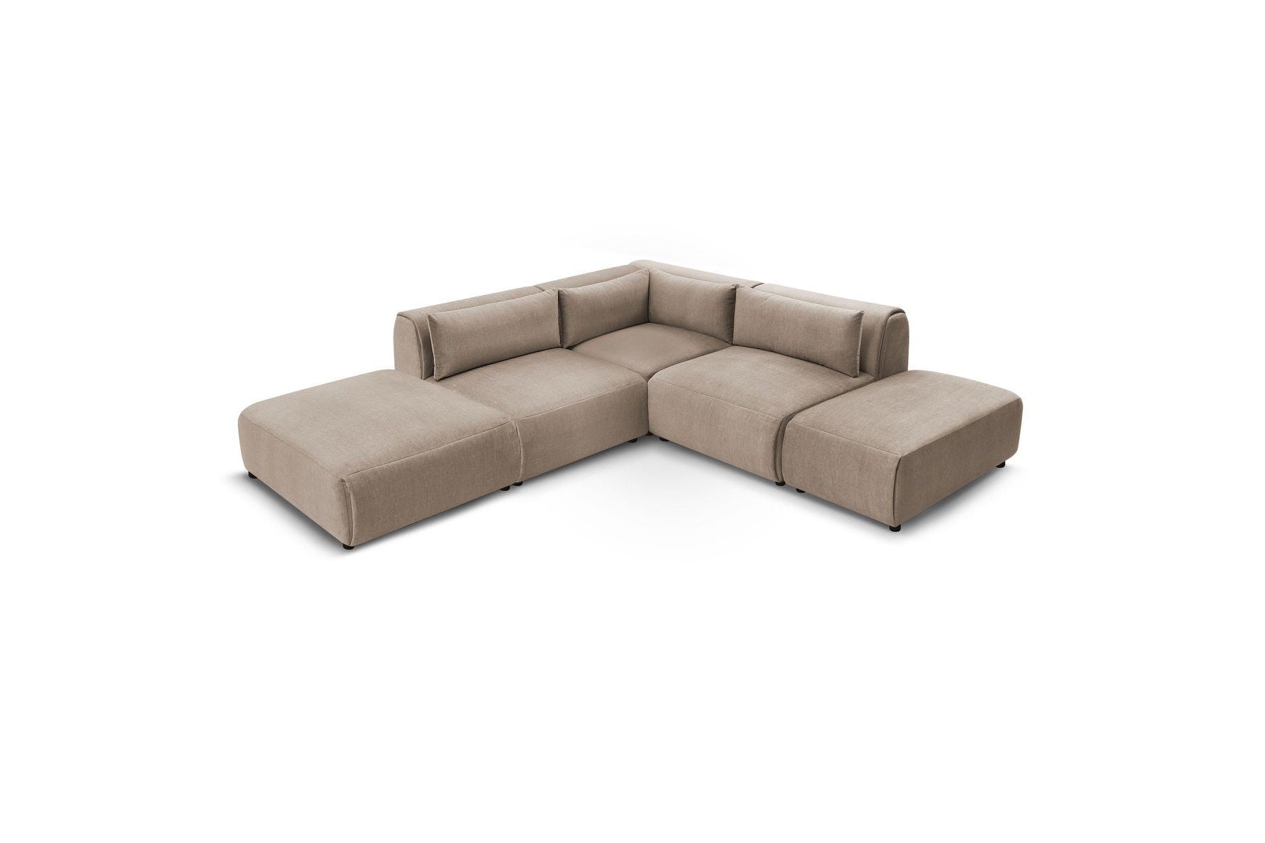Jeanne - Fixed Modular Corner Sofa - Velvet Fabric with 2 Armless Chairs, 1 Corner Unit and 2 Pouffes