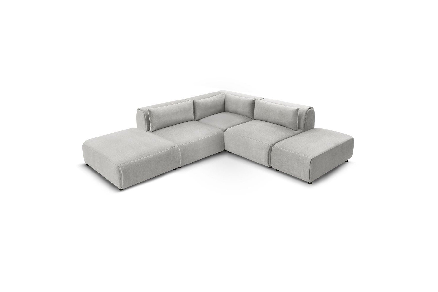 Jeanne - Fixed Modular Corner Sofa - Velvet Fabric with 2 Armless Chairs, 1 Corner Unit and 2 Pouffes