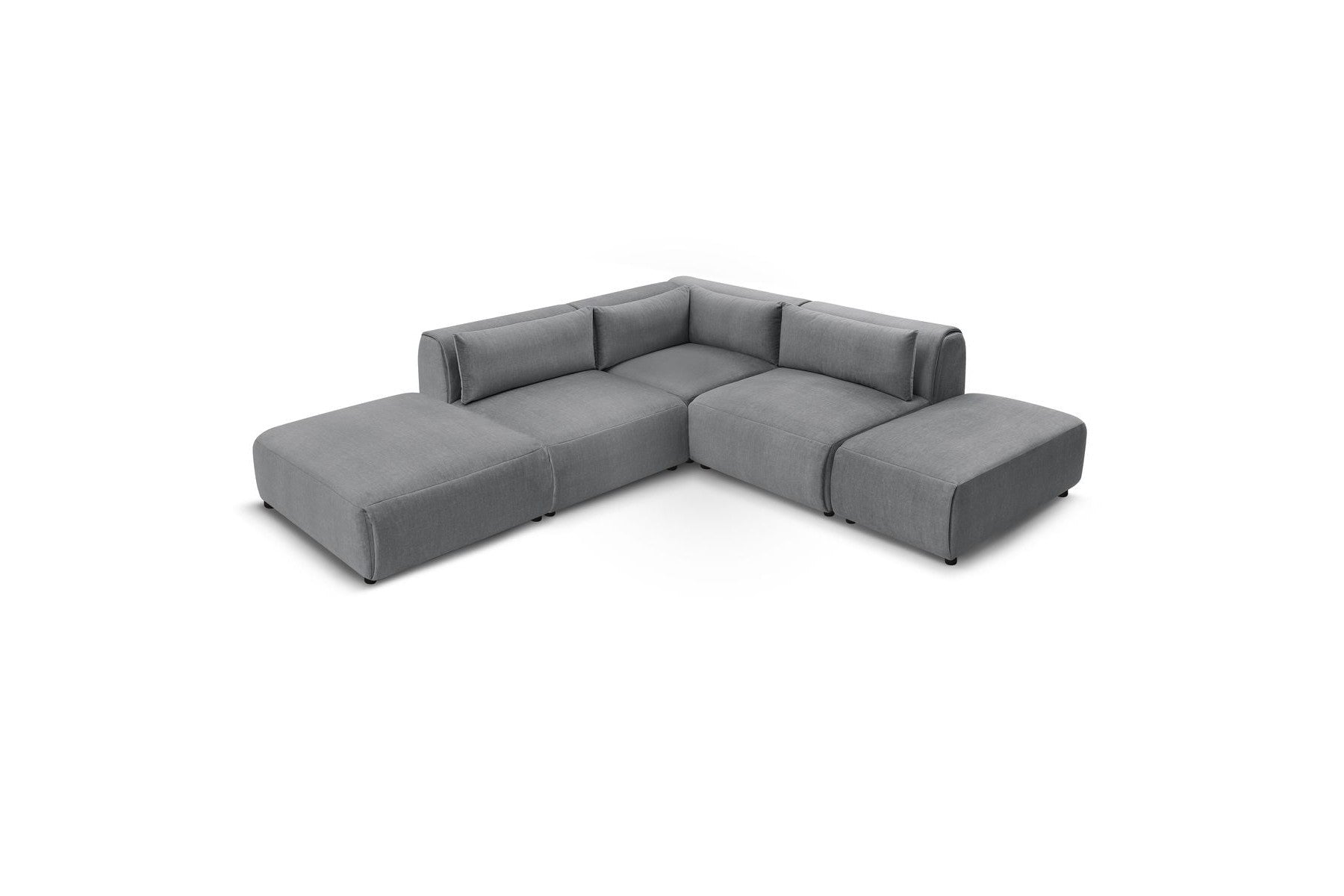Jeanne - Fixed Modular Corner Sofa - Velvet Fabric with 2 Armless Chairs, 1 Corner Unit and 2 Pouffes