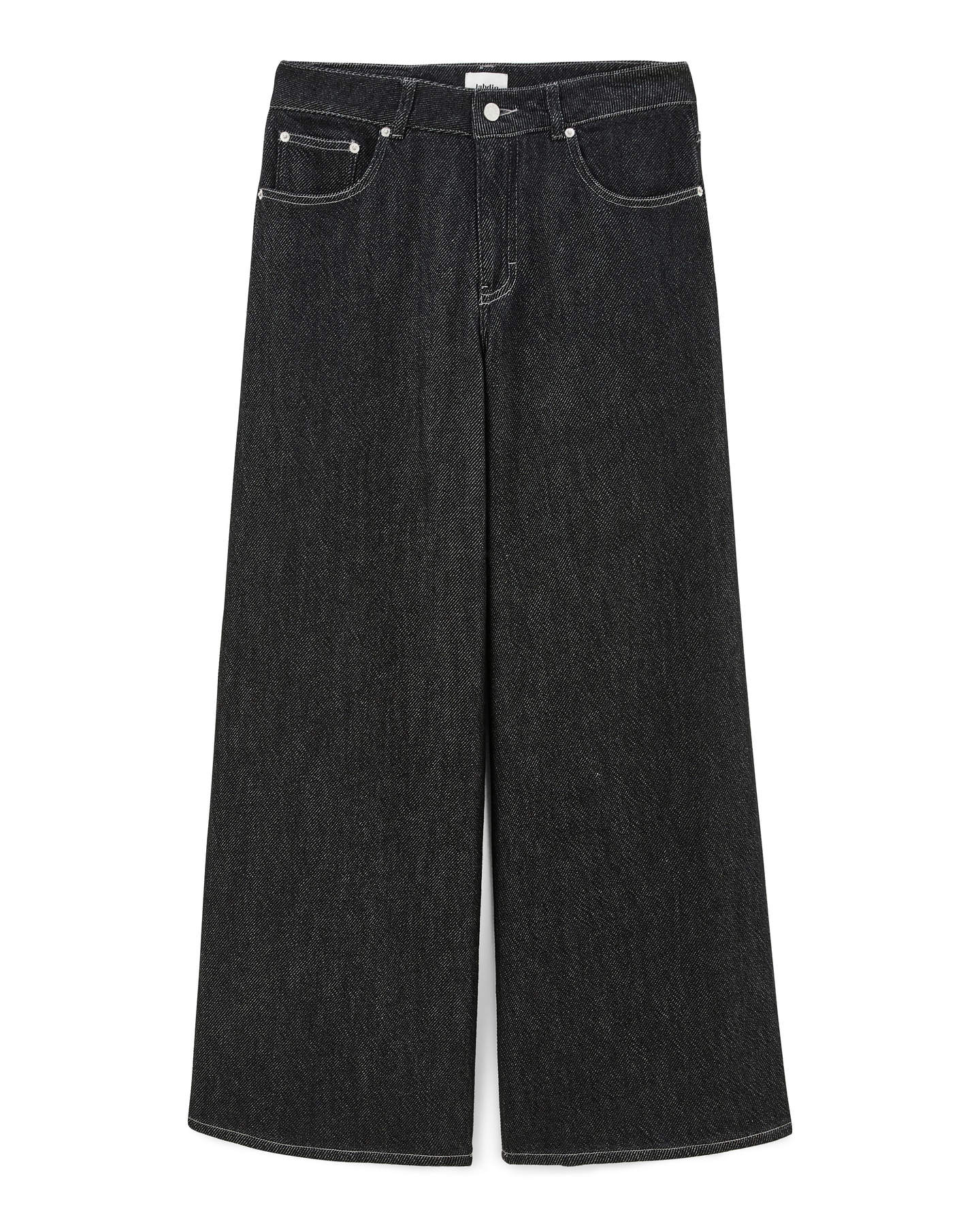 Jean femme en denim coton de couleur gris foncé, coupe large et droite, offrant un style confortable et adaptable à toutes les morphologies.