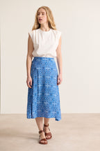 Light and elegant skirt bottom spring summer collection midi length blue patterned high waist medium