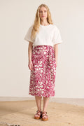 Wrap skirt with floral patterns in garnet color, straight cut, French brand Garance Paris 