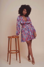 Vestido Corto De Satén Azul Meloy
