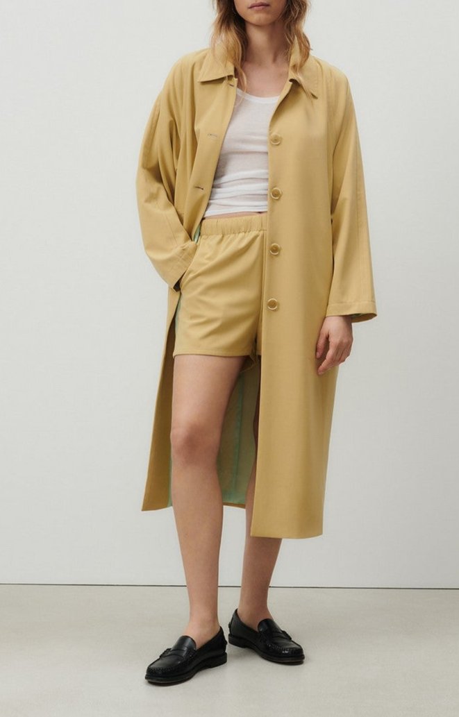 American Vintage - Trench Largo Amplio Mangas Largas Cuello Camisa Abotonado - Pois Chiche - Mujer