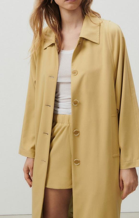American Vintage - Trench Largo Amplio Mangas Largas Cuello Camisa Abotonado - Pois Chiche - Mujer