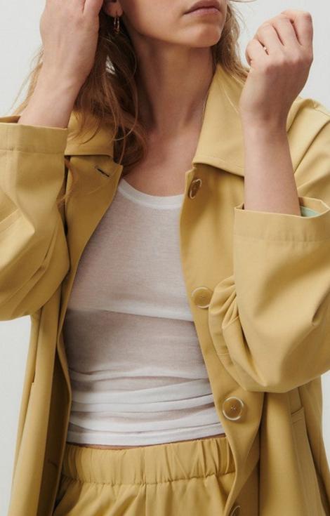 American Vintage - Trench Largo Amplio Mangas Largas Cuello Camisa Abotonado - Pois Chiche - Mujer