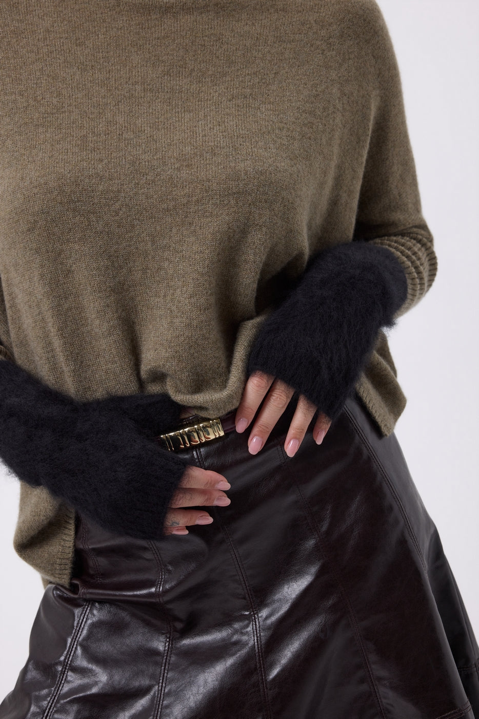 Fingerlose Handschuhe – Gebürstetes Kaschmir Kael – Schwarz – Unisex