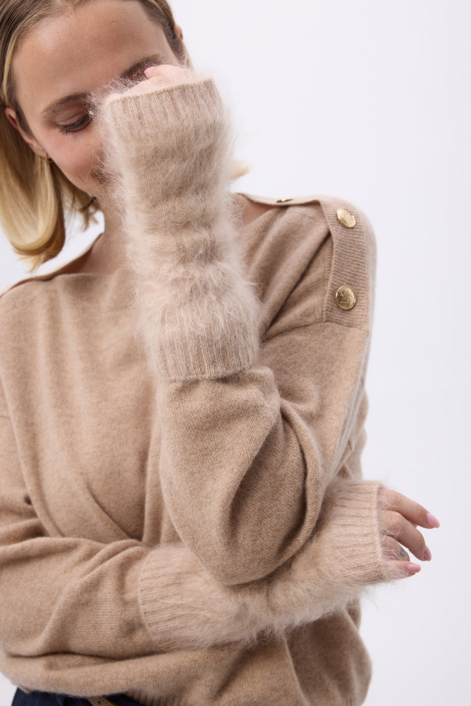 Manoplas – Cachemira cepillada Kael - Beige crema - Unisex