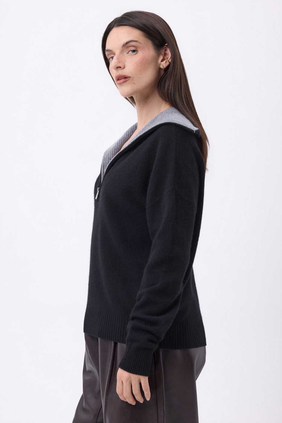 Pull Grand Col Montant Zippé Kalon - Noir - Femme