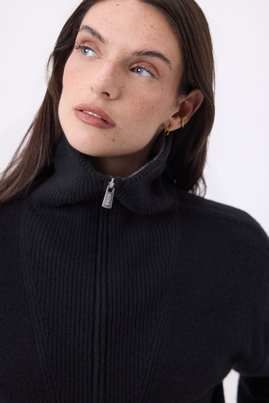 Pull Grand Col Montant Zippé Kalon - Noir - Femme