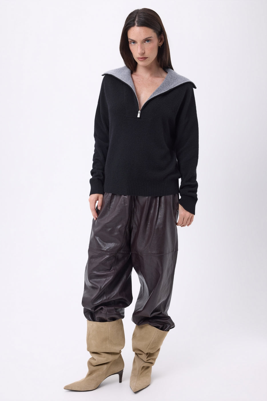 Pull Grand Col Montant Zippé Kalon - Noir - Femme