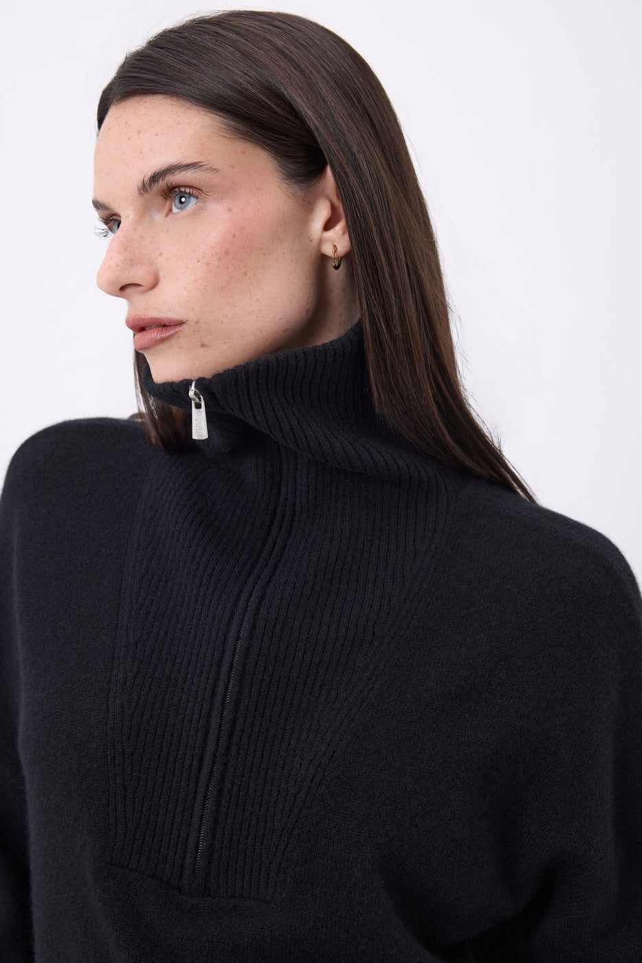 Pull Grand Col Montant Zippé Kalon - Noir - Femme