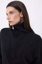 Pull Grand Col Montant Zippé Kalon - Noir - Femme