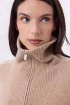 Pull Grand Col Montant Zippé Kalon - Beige Creme - Femme