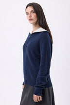 Pull Grand Col Montant Zippé Kalon - Bleu Marine - Femme