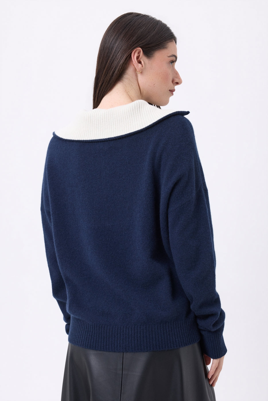 Pull Grand Col Montant Zippé Kalon - Bleu Marine - Femme