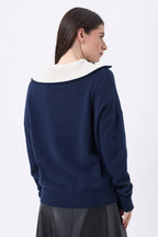 Pull Grand Col Montant Zippé Kalon - Bleu Marine - Femme