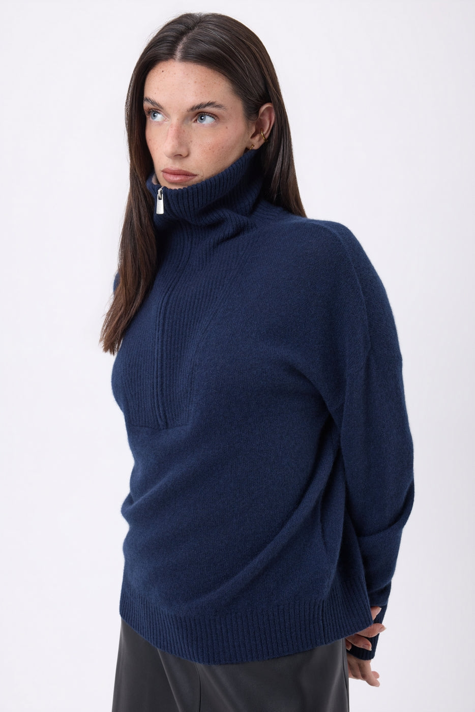 Pull Grand Col Montant Zippé Kalon - Bleu Marine - Femme