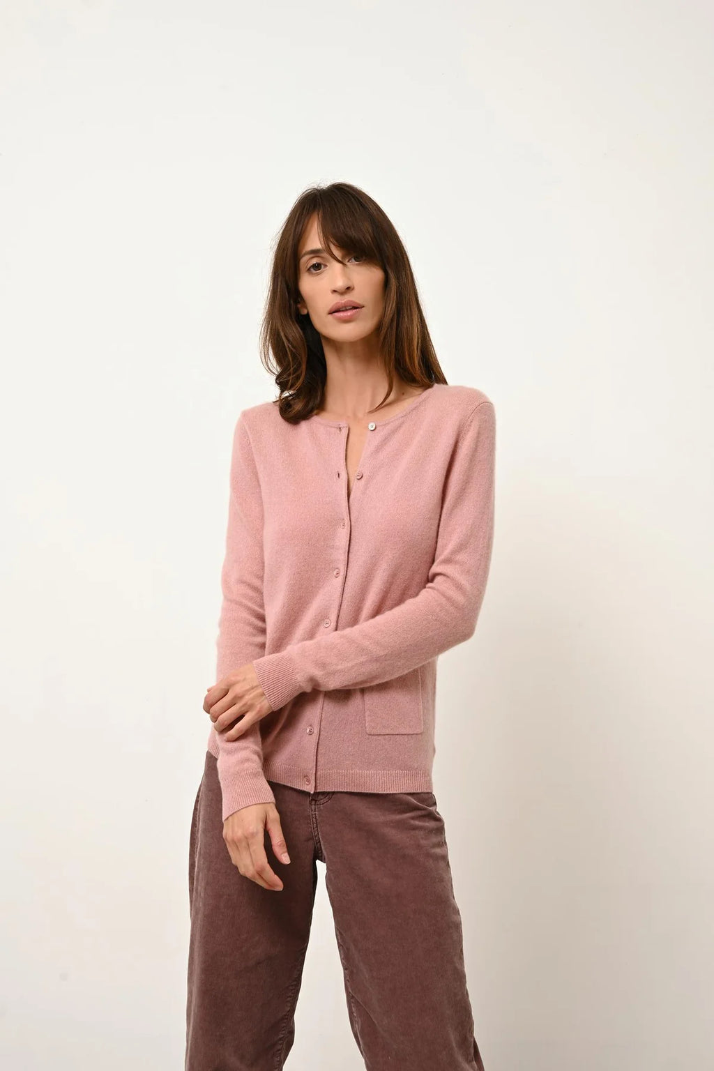 Crew Neck Cardigan - Katharine - Rosewood