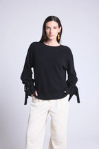 Jersey Cuello Redondo Lazos Muñecas Kelly - Negro - Mujer