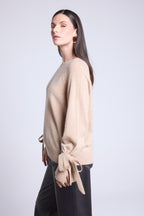 Pure - Round Neck Jumper Wrist Knot Kelly - Cream Beige - Women
