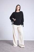 Jersey Cuello Redondo Lazos Muñecas Kelly - Negro - Mujer
