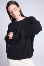 Jersey Cuello Redondo Lazos Muñecas Kelly - Negro - Mujer