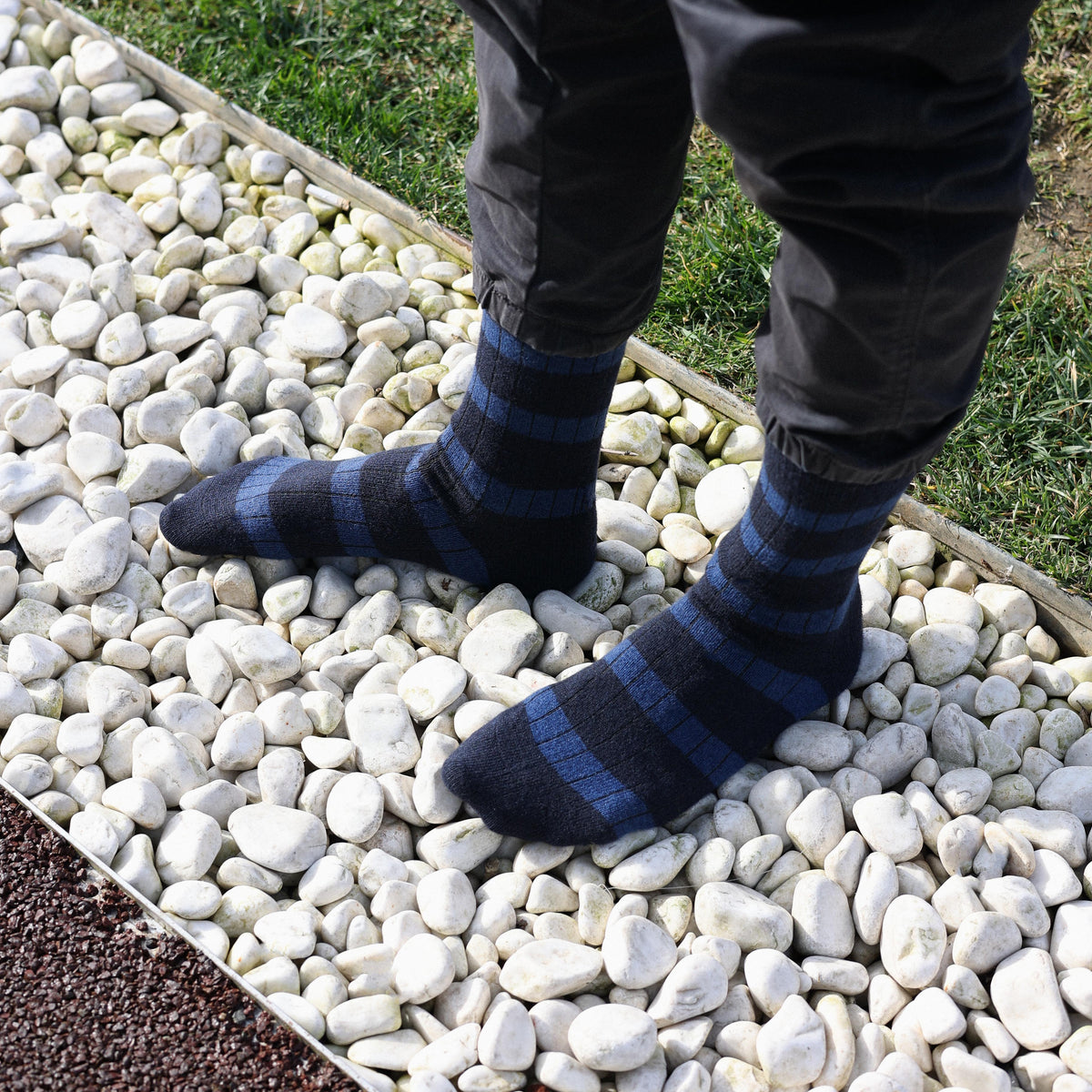 Calzini a righe in lana merino - Blu navy e blu