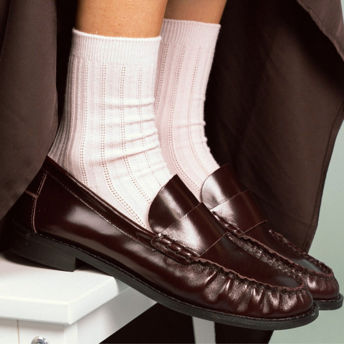 Calcetines de punto fino acanalado y calado - Rosa