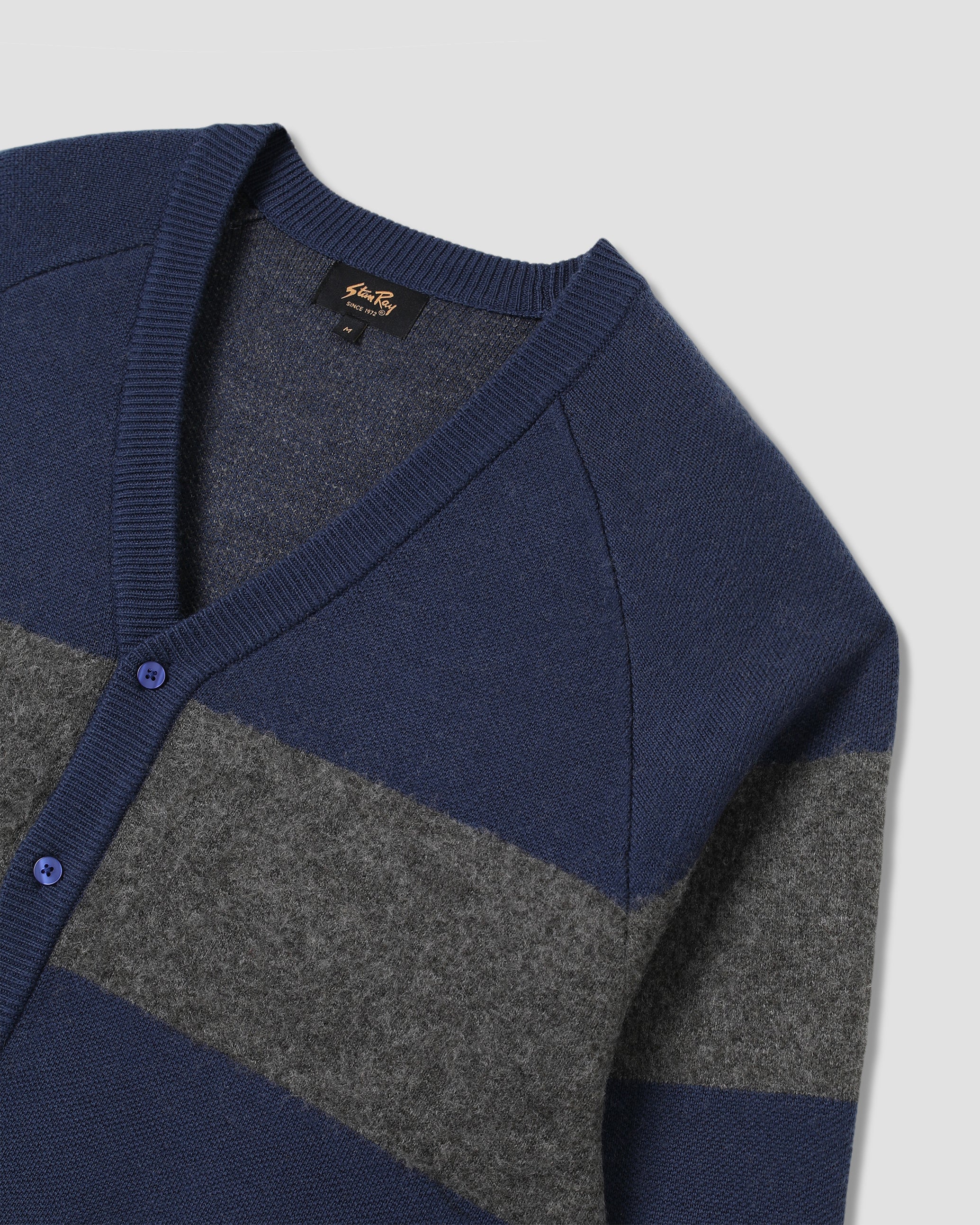Knitted Cardigan - Navy/Charcoal Border Stripe
